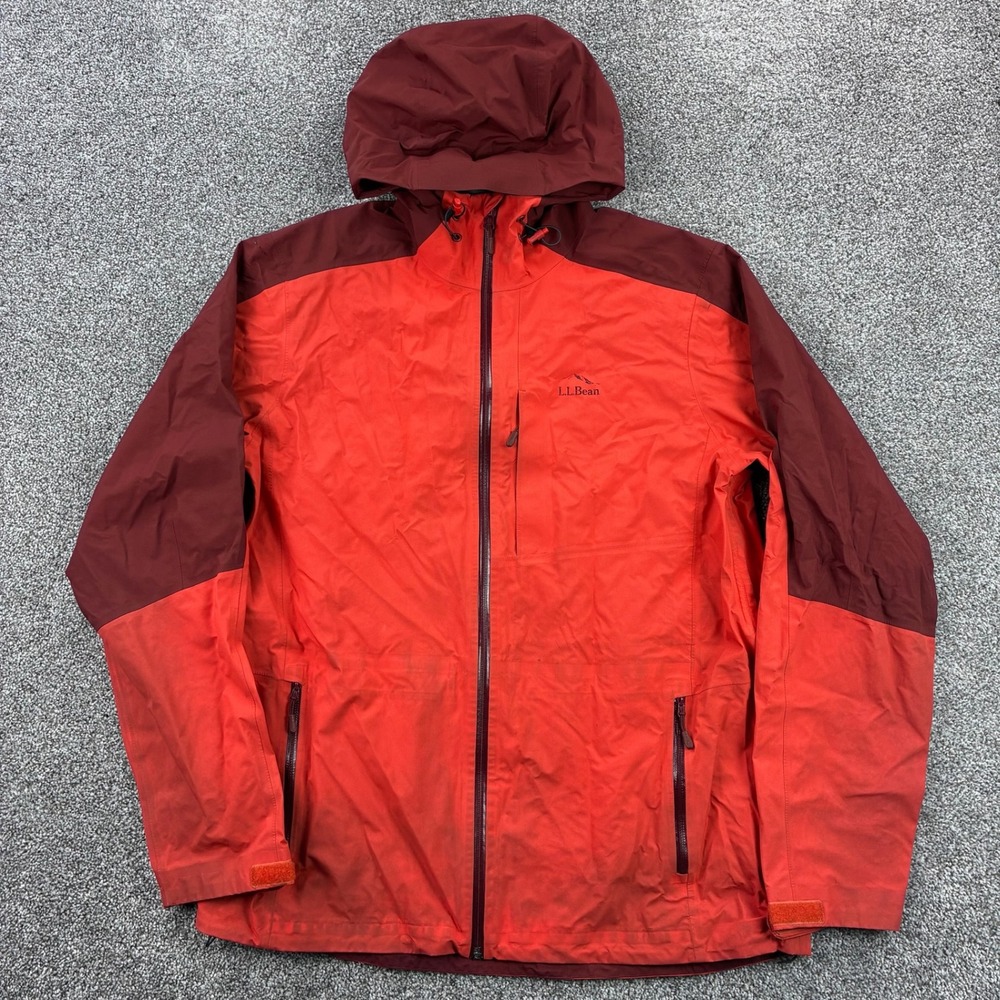 LL Bean Windbreaker Jacket Mens Large Tall Orange Red Full Zip Hooded Waterproof